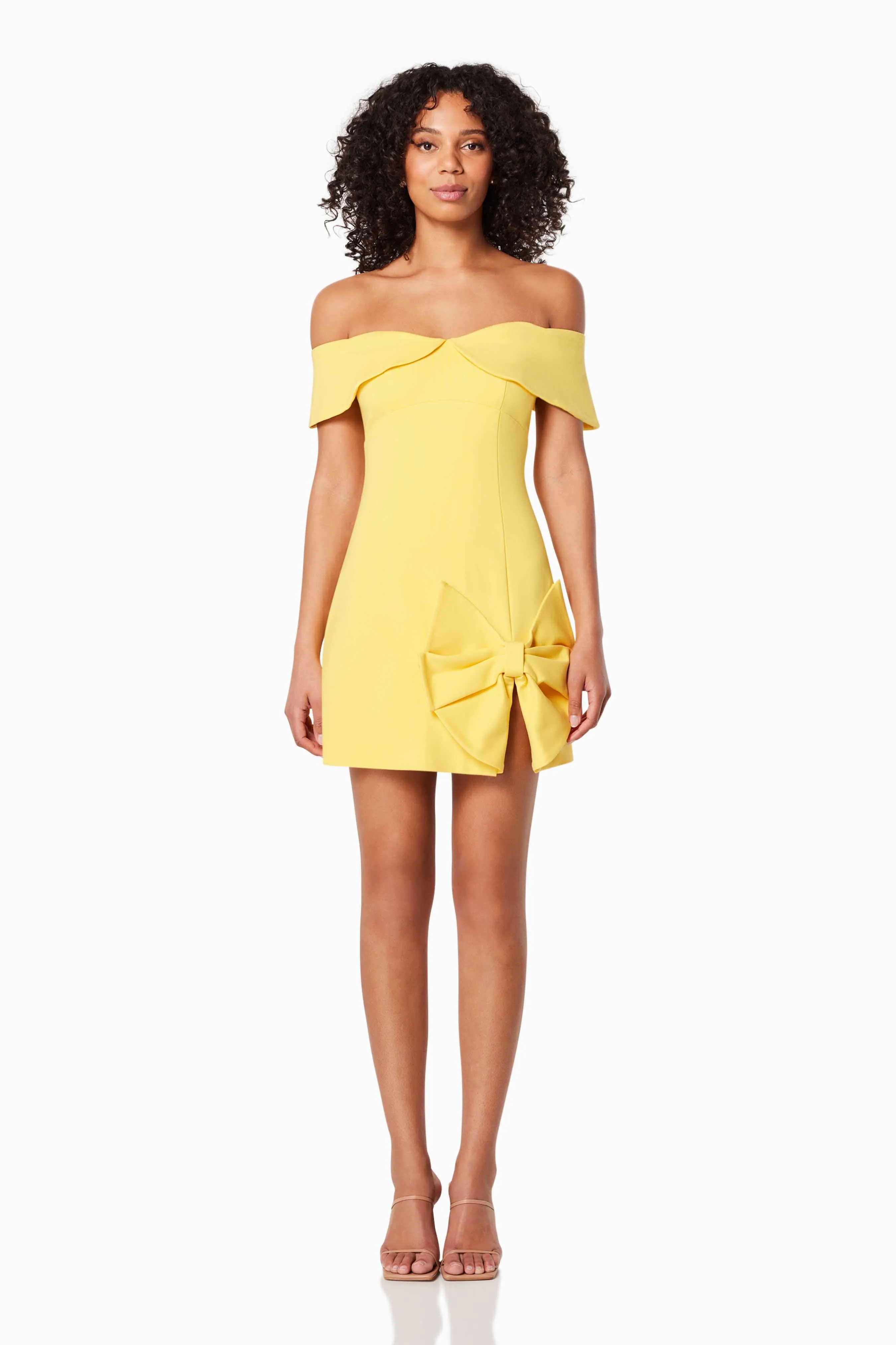 Cadence Off The Shoulder Mini Dress In Yellow sold by Elliatt
