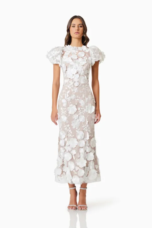 Astraea 3D Lace Maxi Dress In White made by Elliatt