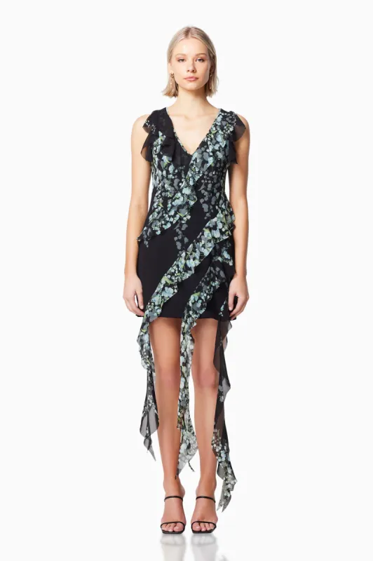 Mediterranean Frilled Mini Dress in Black sold by Elliatt