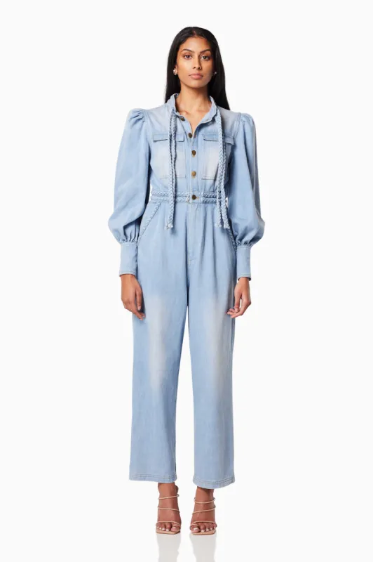 Country Long Sleeved Jumpsuit In Blue sold by Elliatt