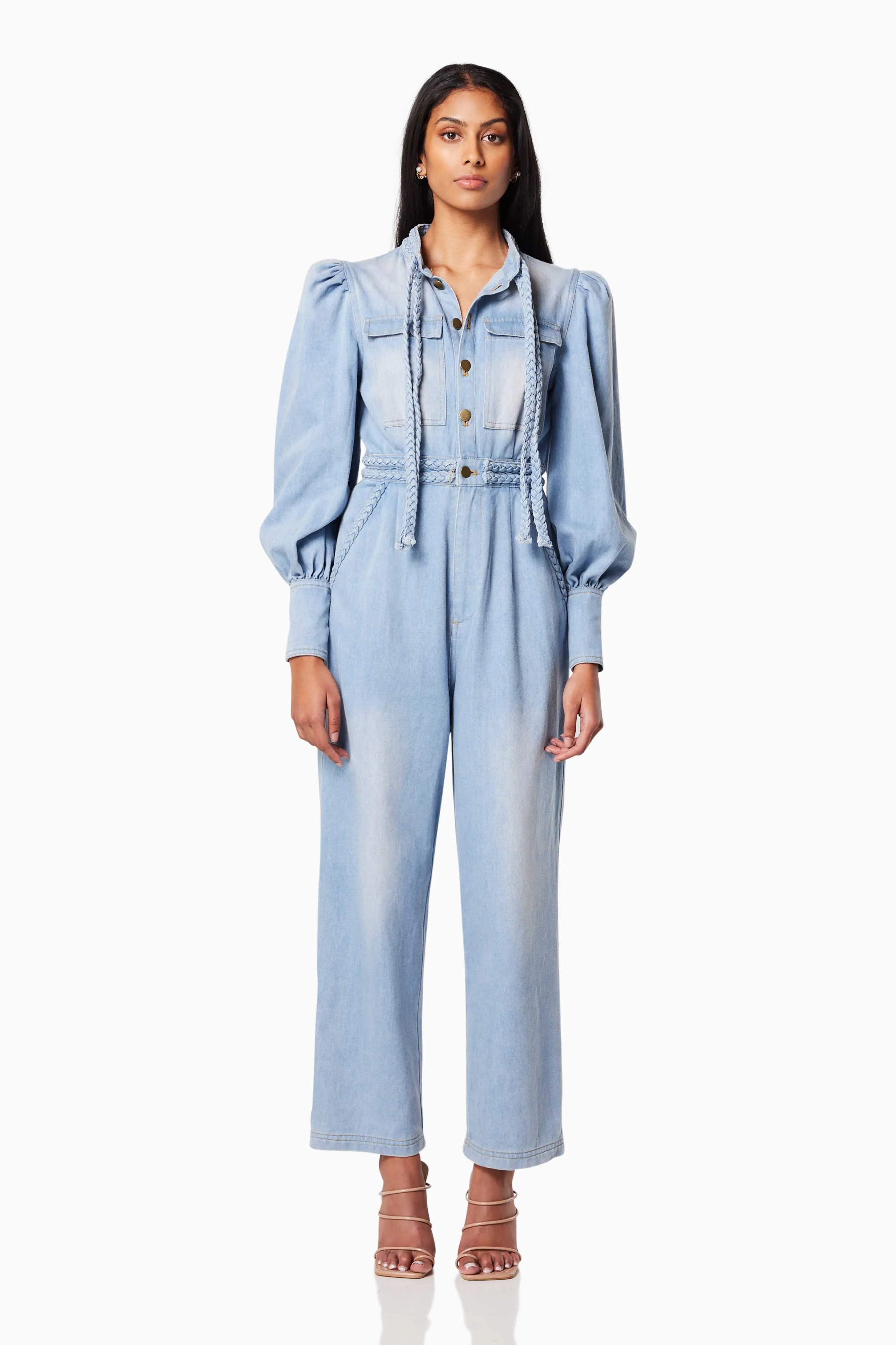 Country Long Sleeved Jumpsuit In Blue sold by Elliatt