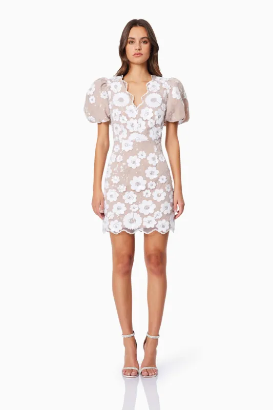 Elodie Mini Puff Sleeve Dress in White sold by Elliatt