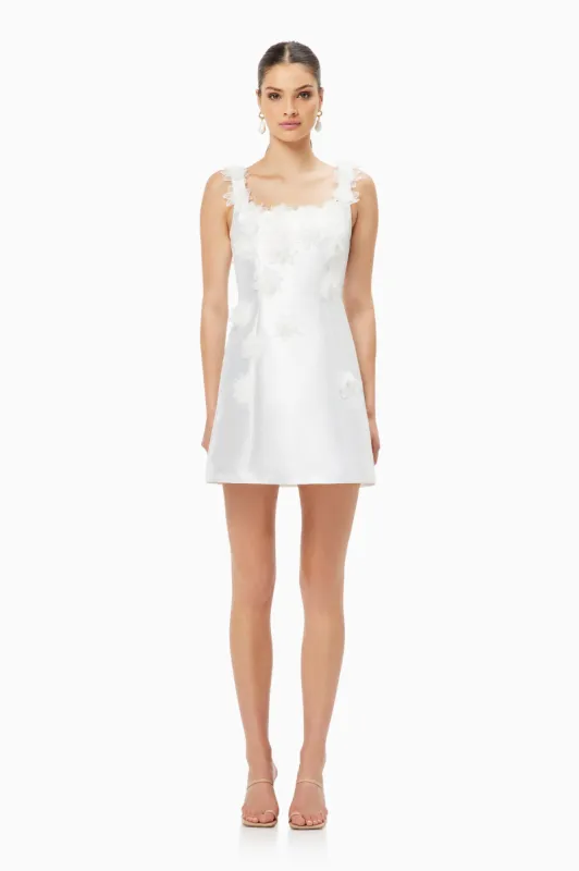 Elder Floral Decal Applique Mini Dress In White sold by Elliatt
