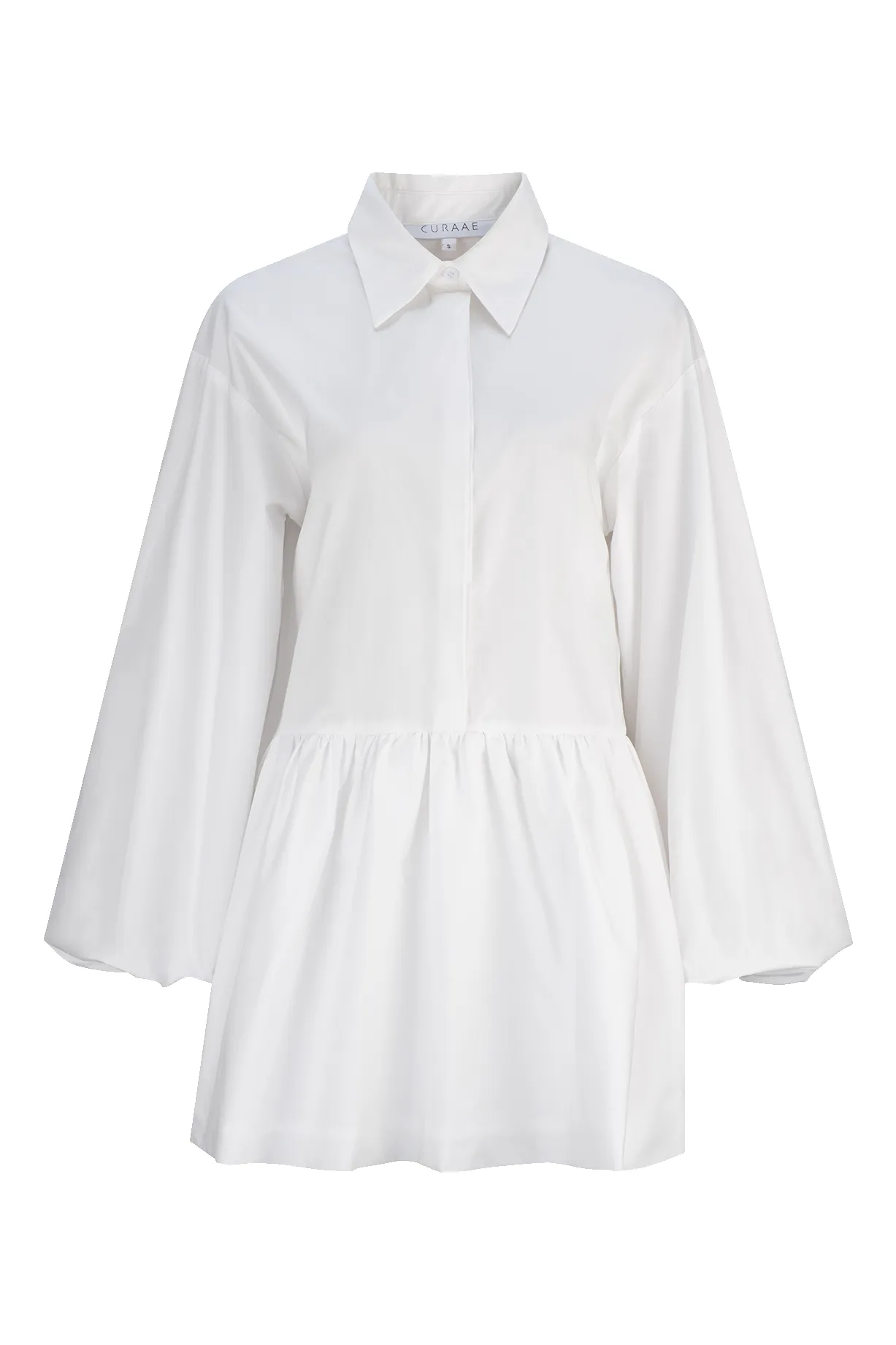 CURAAE Vienna Bubble Low Waist Skirt Long Sleeve Shirt Dress In White sold by Elliatt