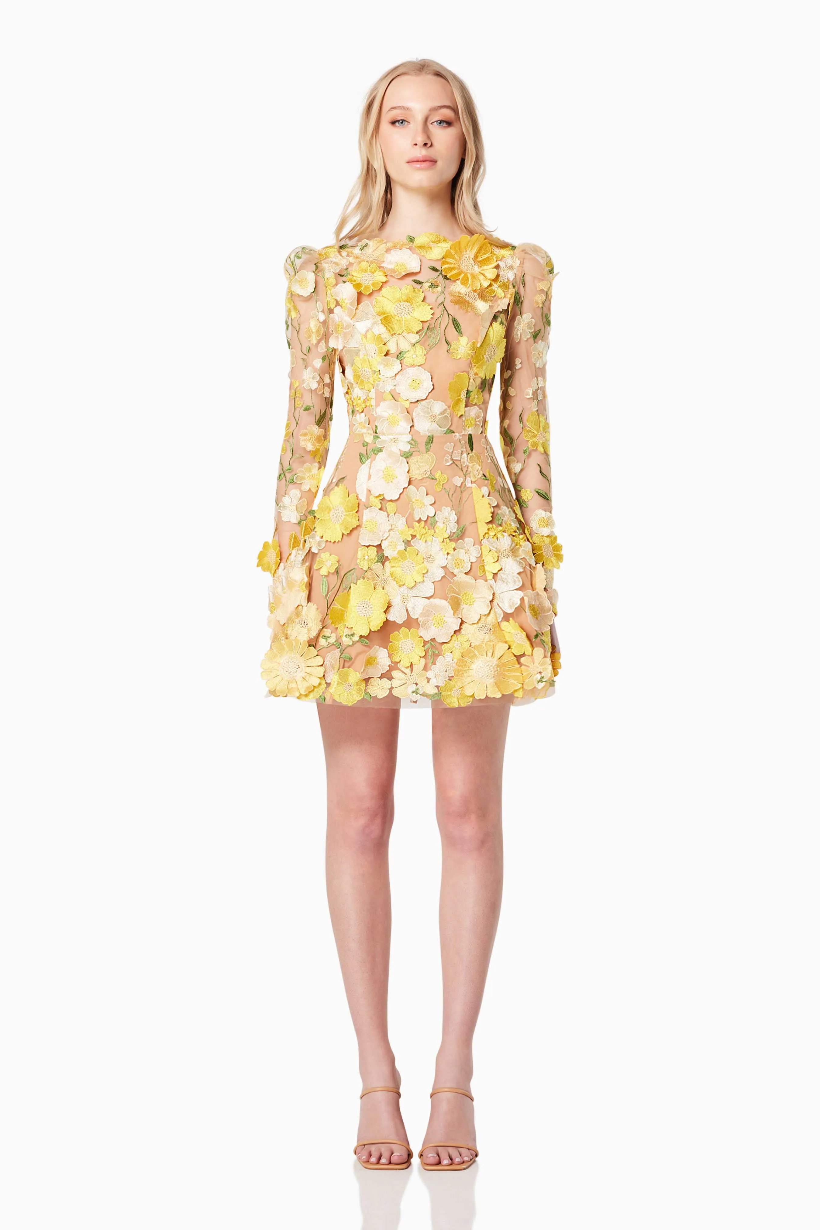 Goldenvoice 3D Floral Mini Dress In Yellow sold by Elliatt