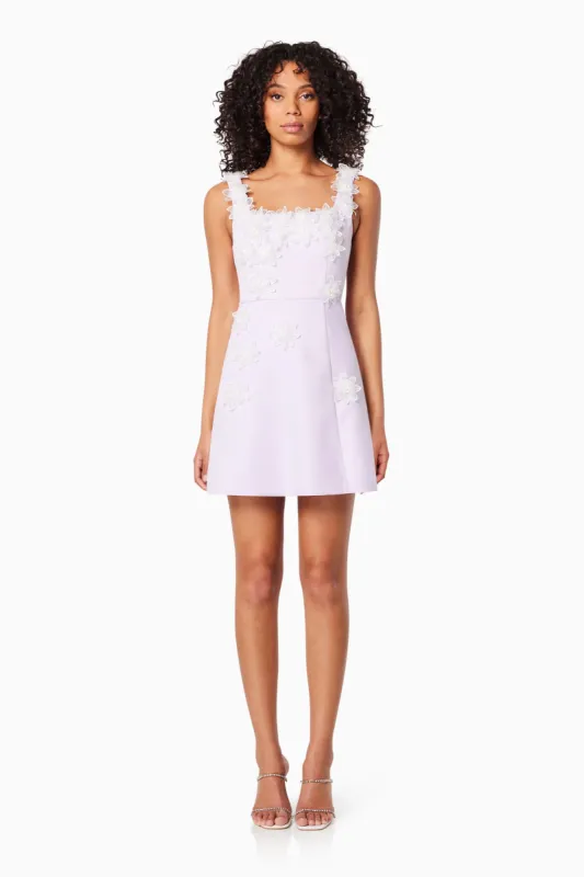 Bruges 3D Floral Mini Dress In Purple sold by Elliatt