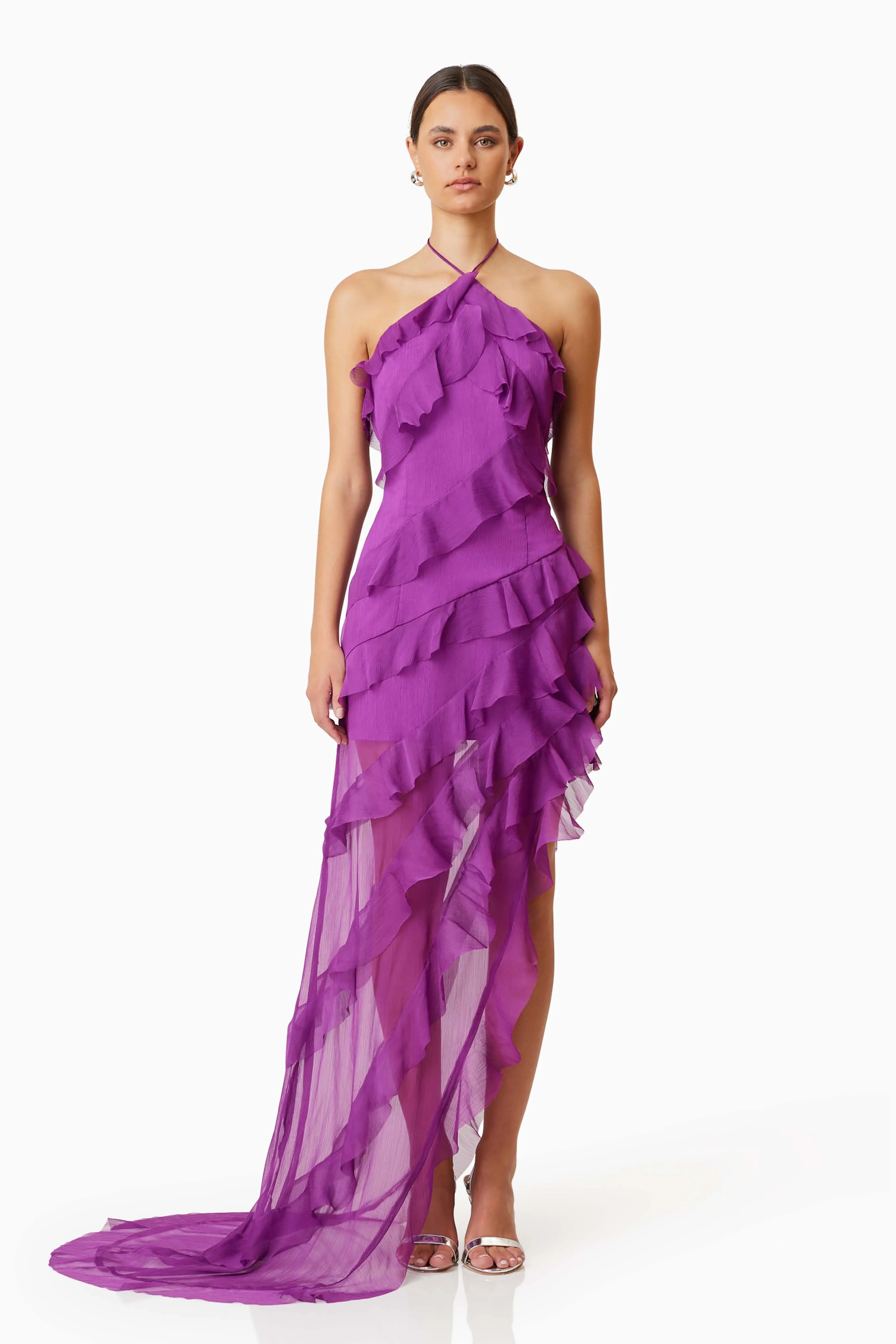Mia Halterneck Maxi Gown In Purple sold by Elliatt