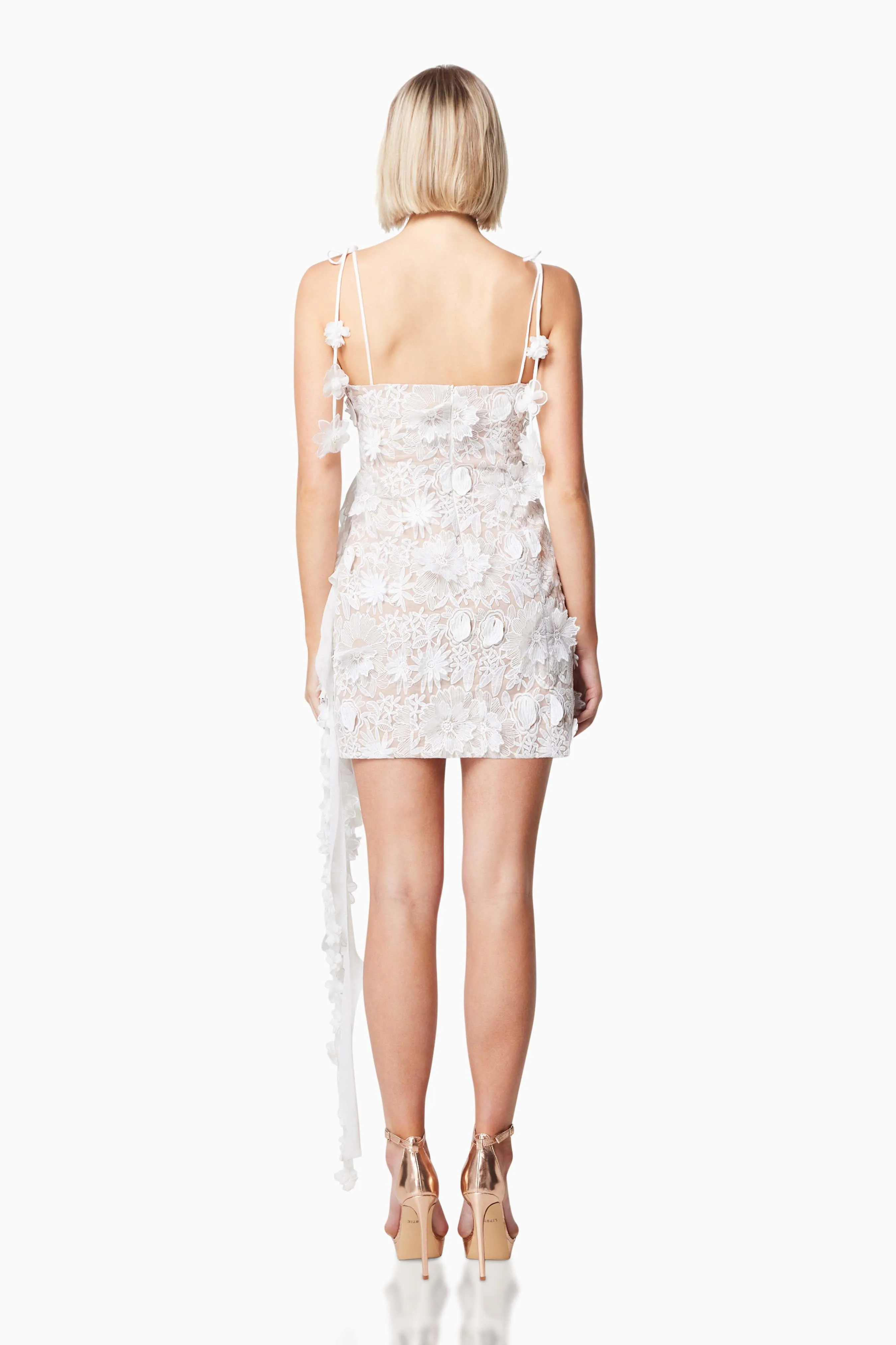 Isles 3D Rosette Mini Dress in White sold by Elliatt product image thumbnail 5