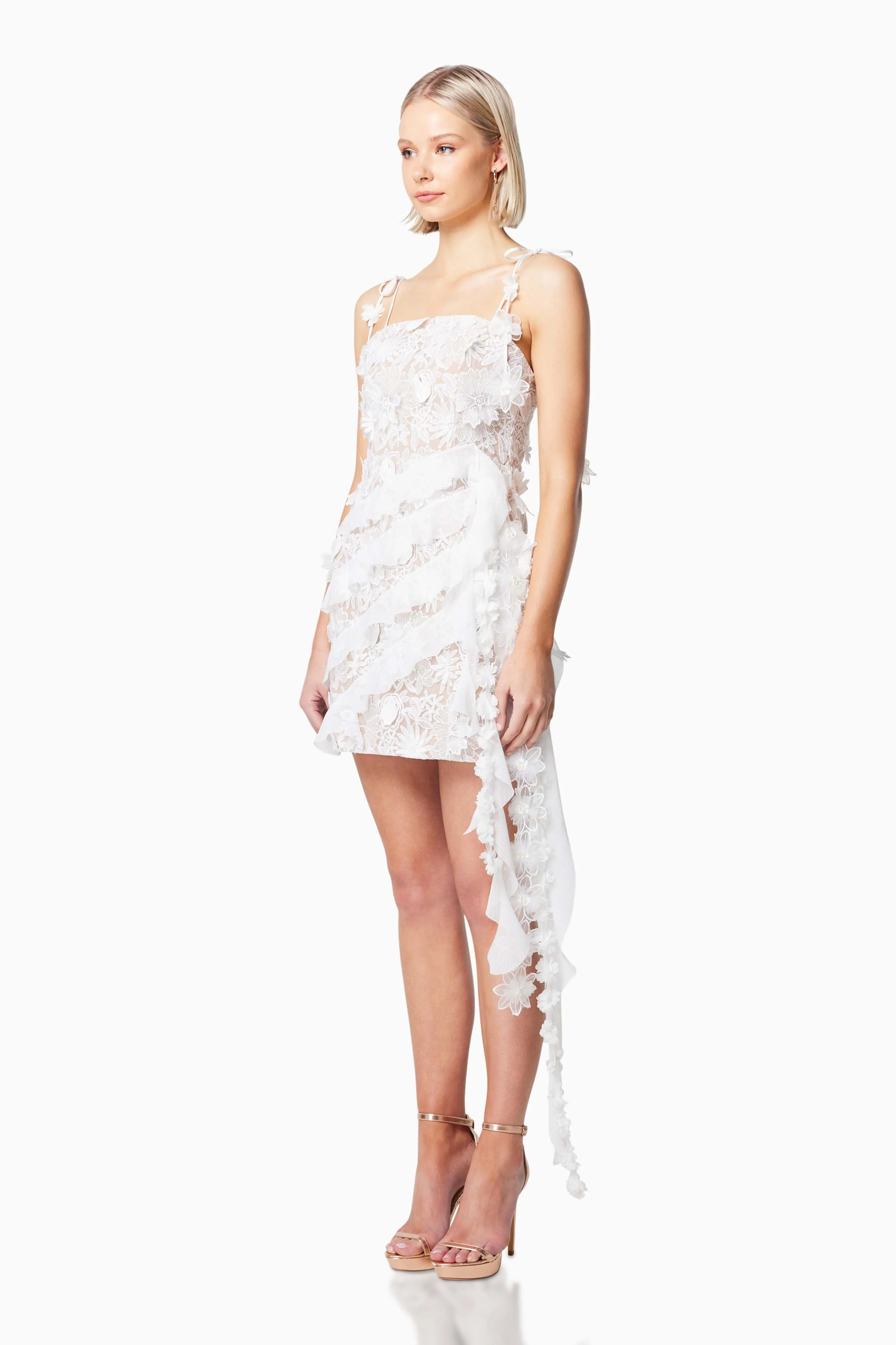 Isles 3D Rosette Mini Dress in White sold by Elliatt product image thumbnail 3