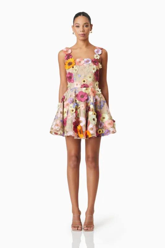 Moana Floral Embellished Mini Dress in Pink sold by Elliatt