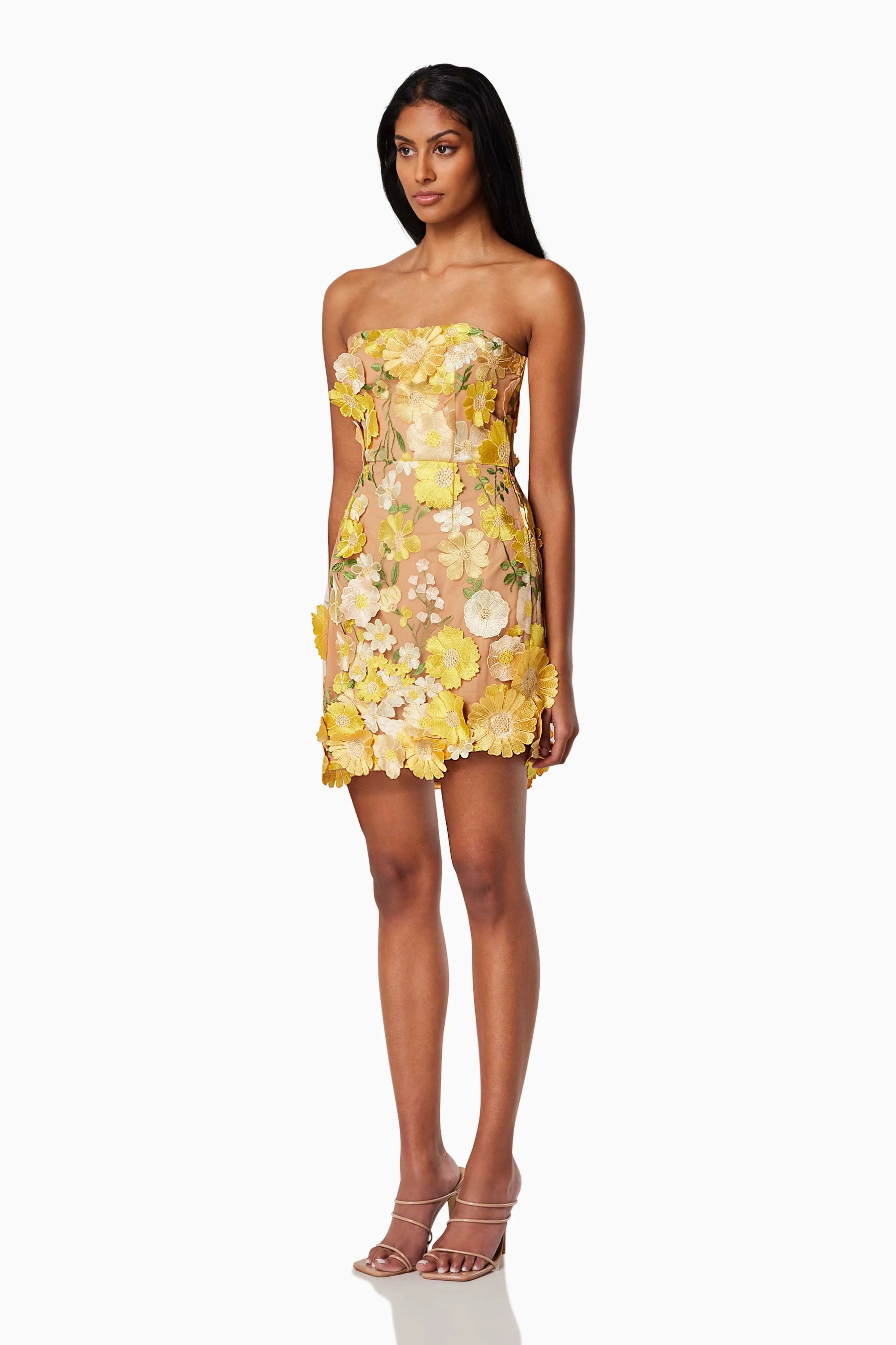 New-Age 3D Floral Mini Dress in Yellow sold by Elliatt product image thumbnail 3