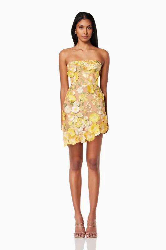 New-Age 3D Floral Mini Dress in Yellow sold by Elliatt