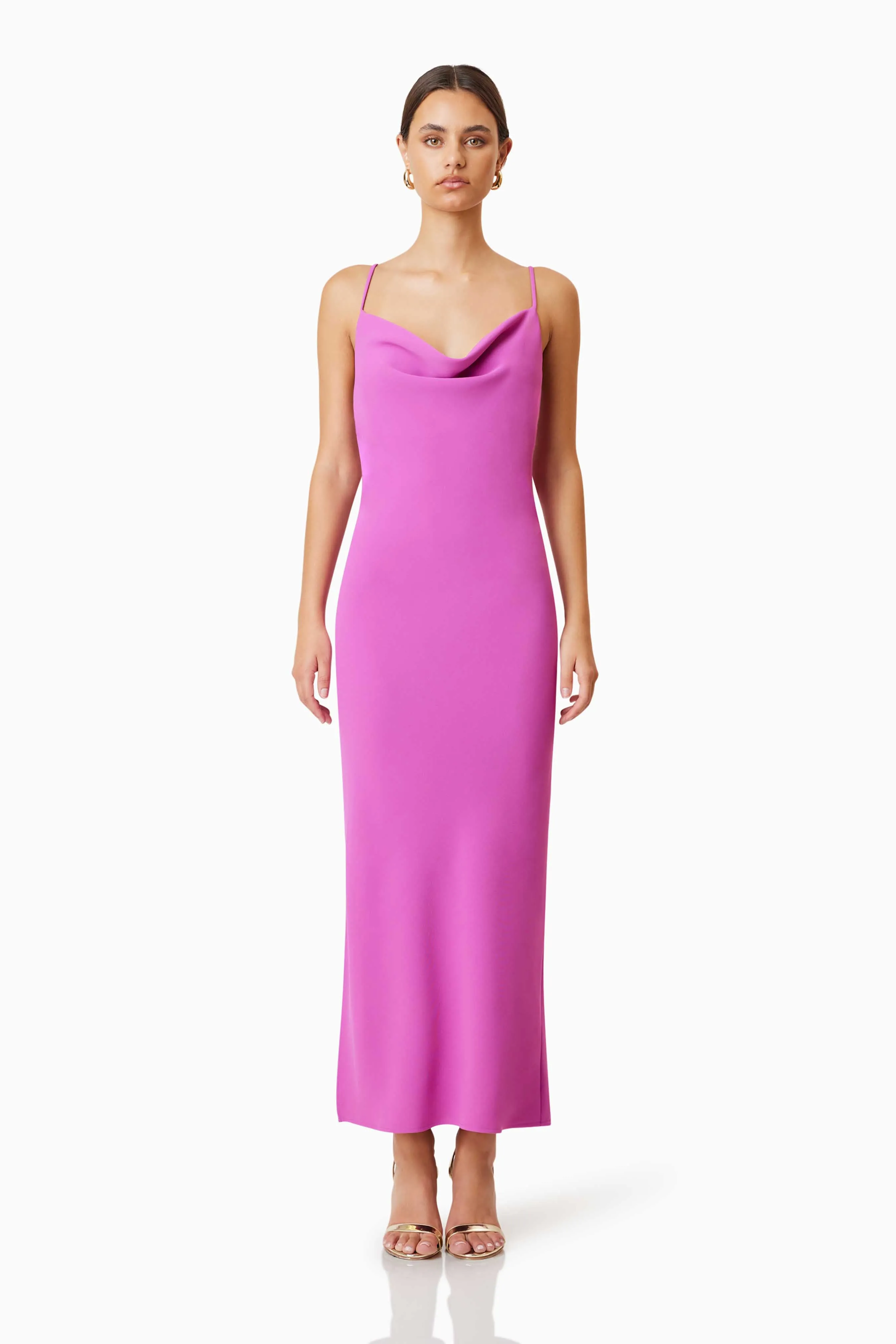 Kenna Cowl Neck Midi Dress In Purple sold by Elliatt