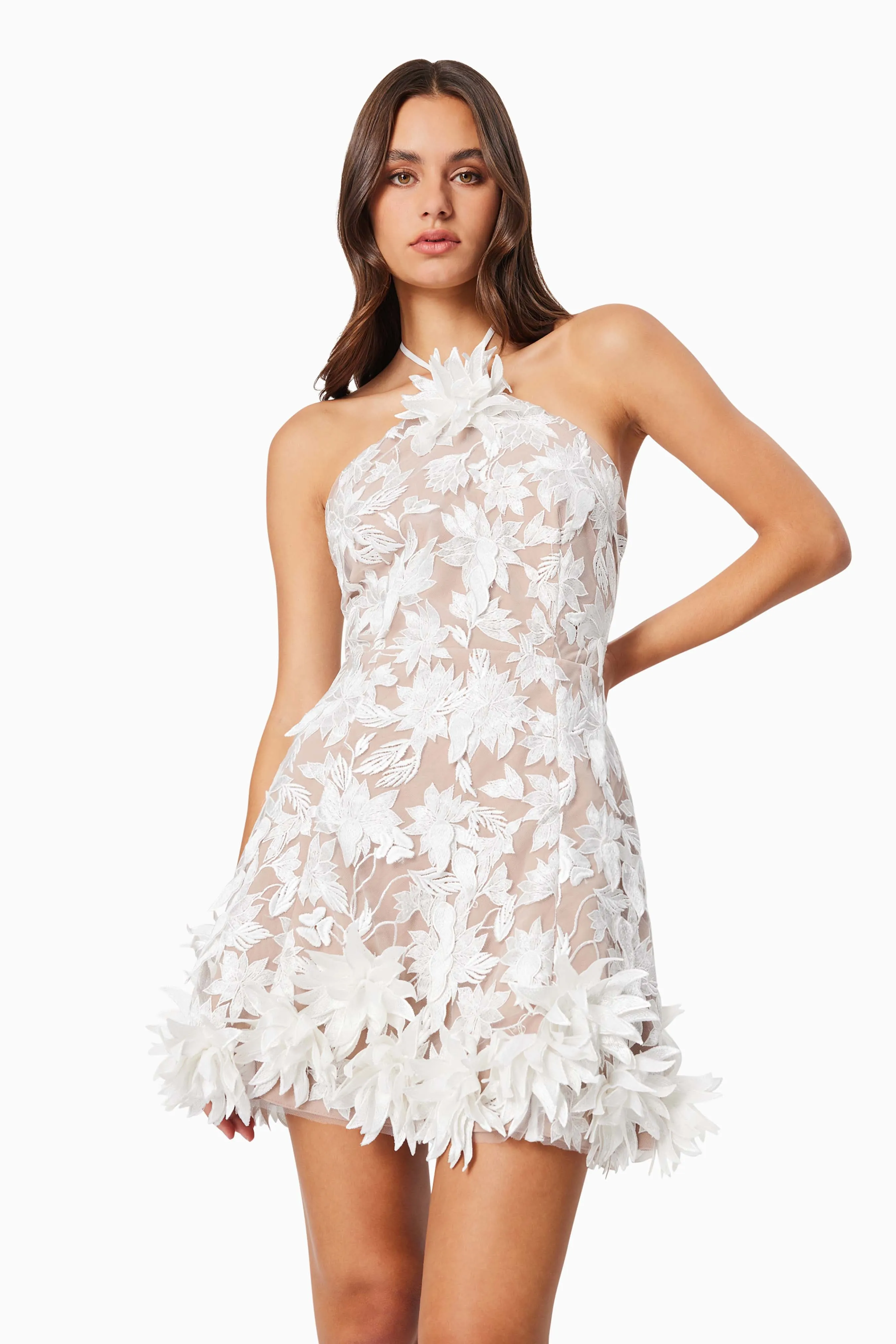 Valentina 3D Floral Mini Dress in White sold by Elliatt product image thumbnail 2
