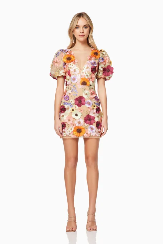 Rosalind 3D Floral Mini Dress in Pink sold by Elliatt