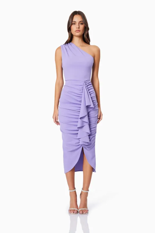 Jade One Shoulder Midi Dress In Purple sold by Elliatt