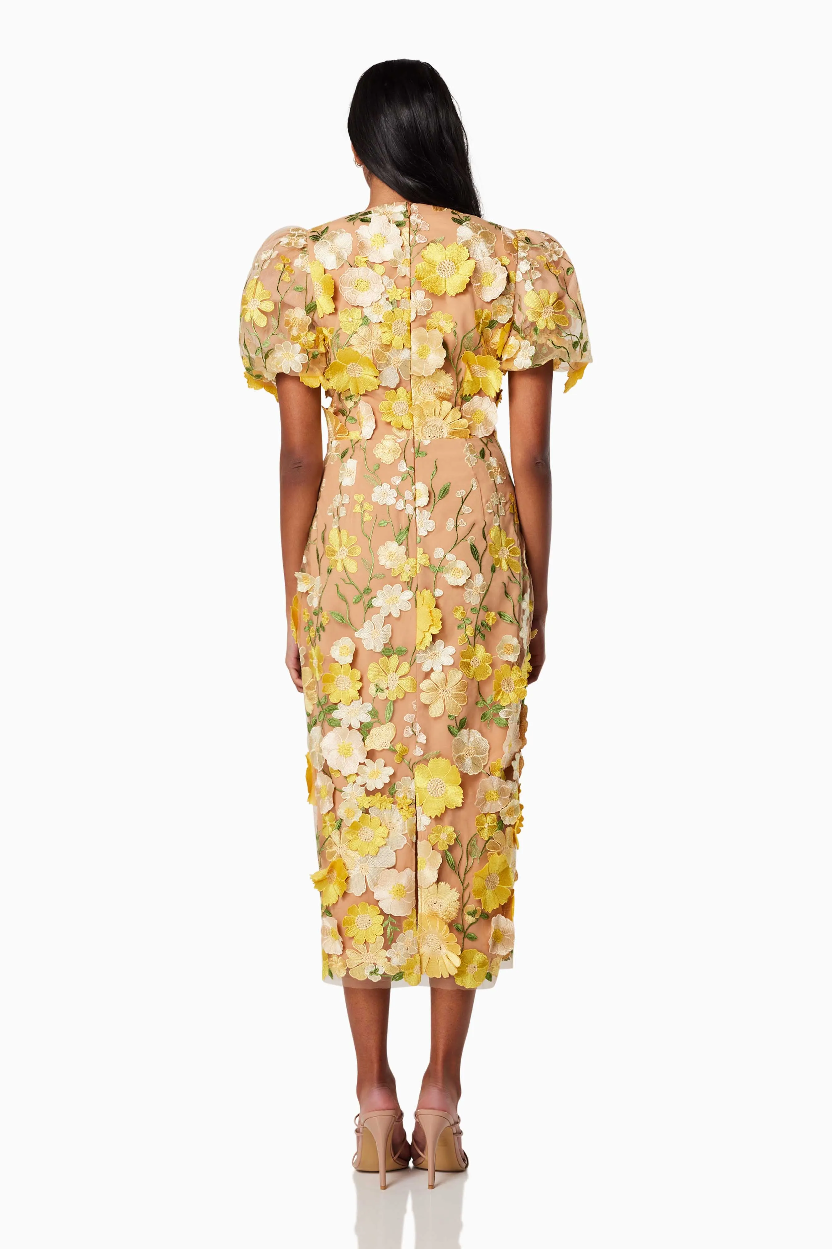 Indie 3D Floral Midi Dress In Yellow sold by Elliatt product image thumbnail 5