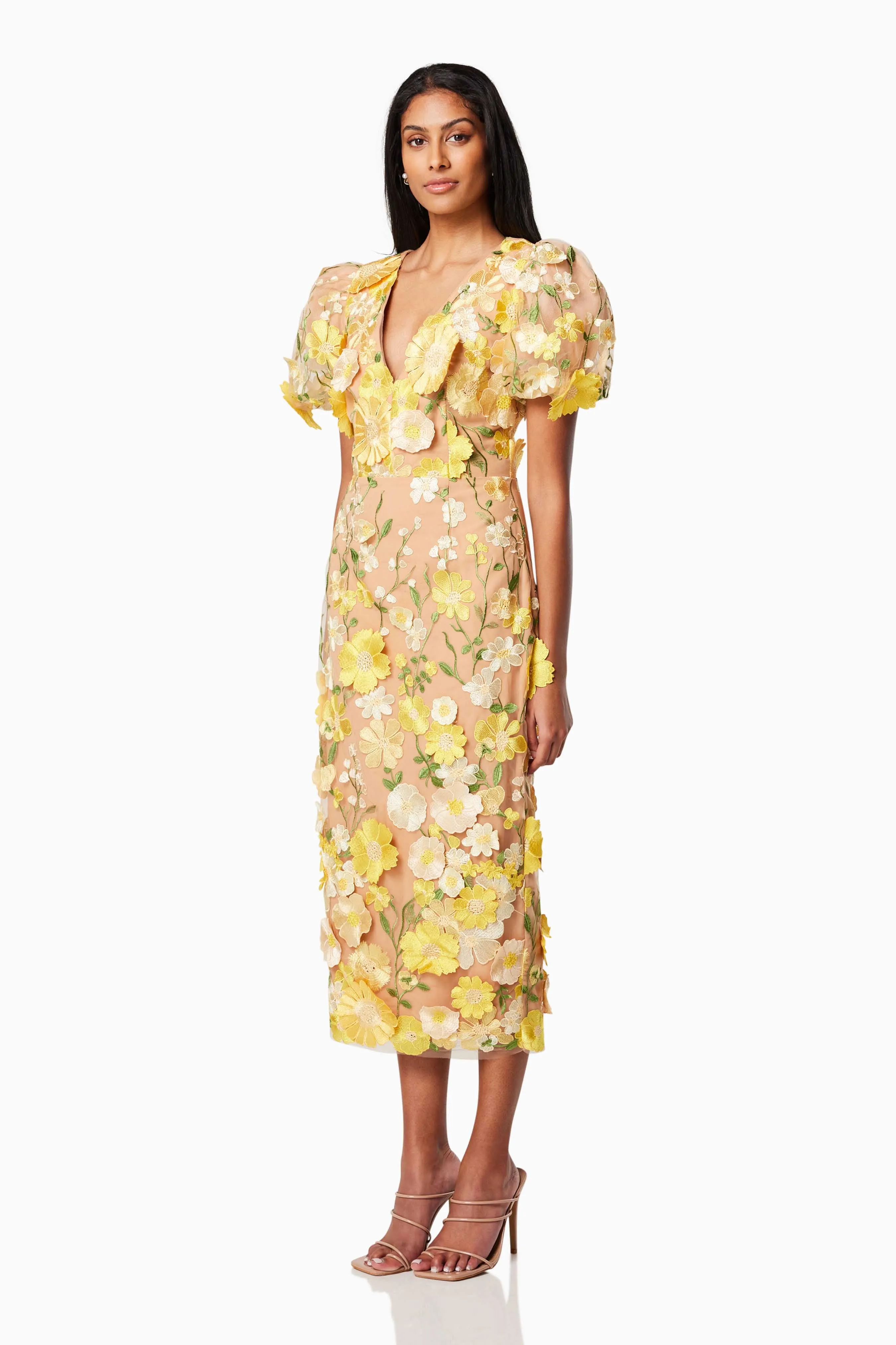 Indie 3D Floral Midi Dress In Yellow sold by Elliatt product image thumbnail 4