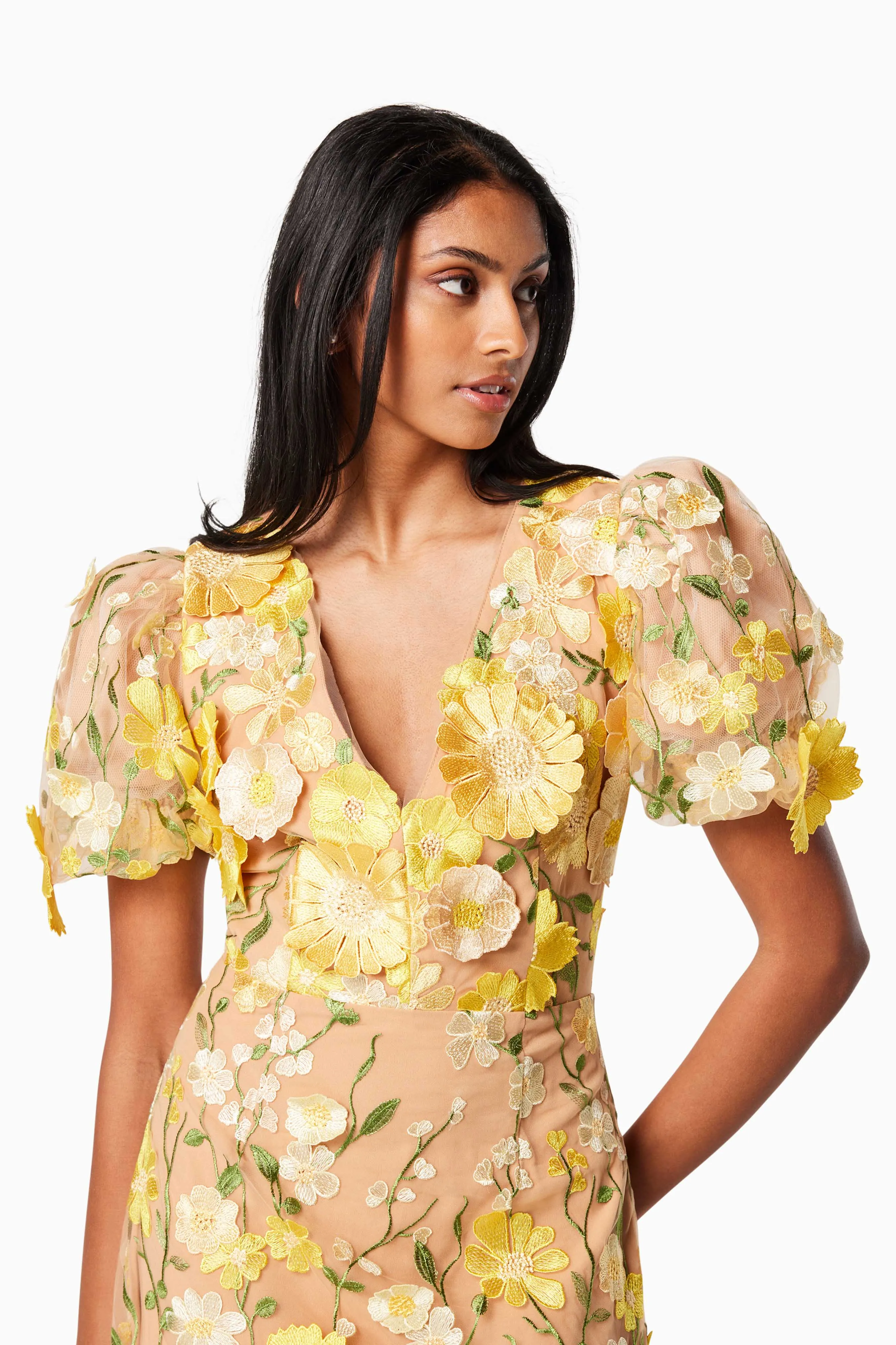 Indie 3D Floral Midi Dress In Yellow sold by Elliatt product image thumbnail 3