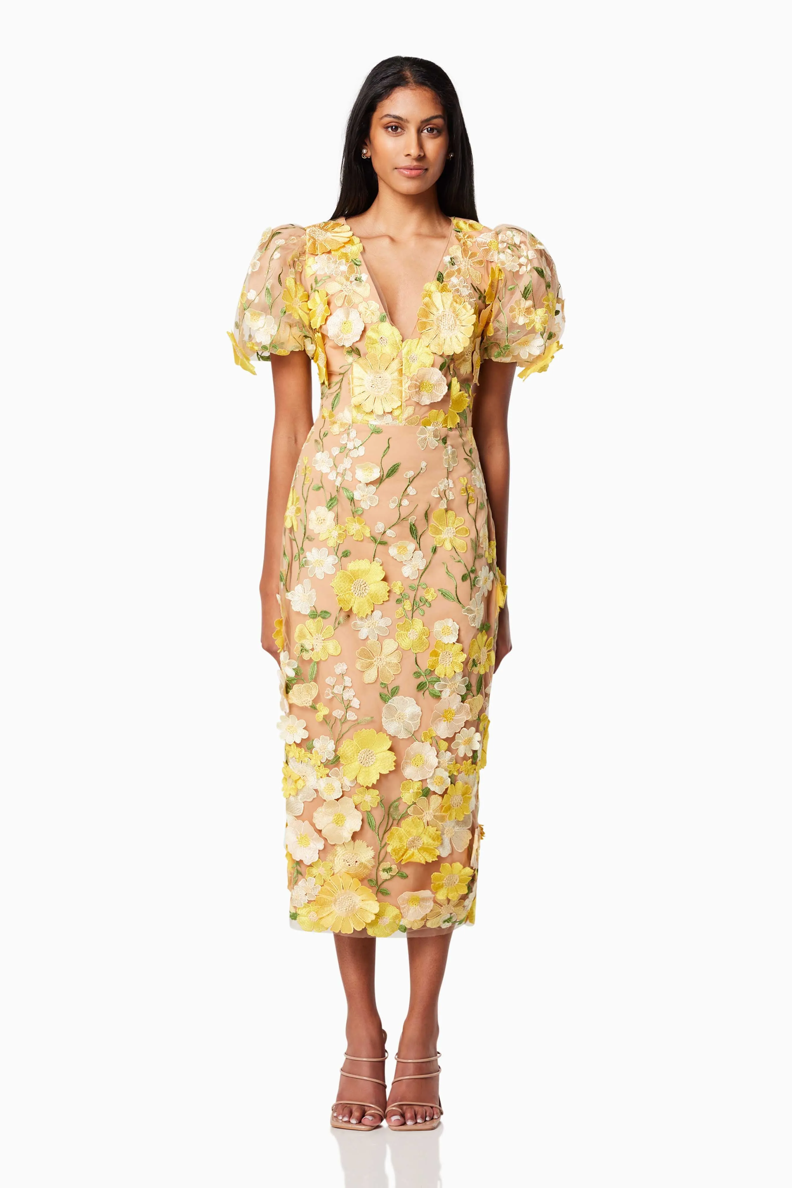Indie 3D Floral Midi Dress In Yellow sold by Elliatt product image thumbnail 2