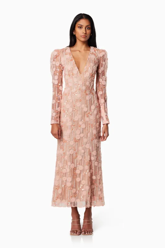 La Rochelle V Shaped Maxi Gown In Pink sold by Elliatt