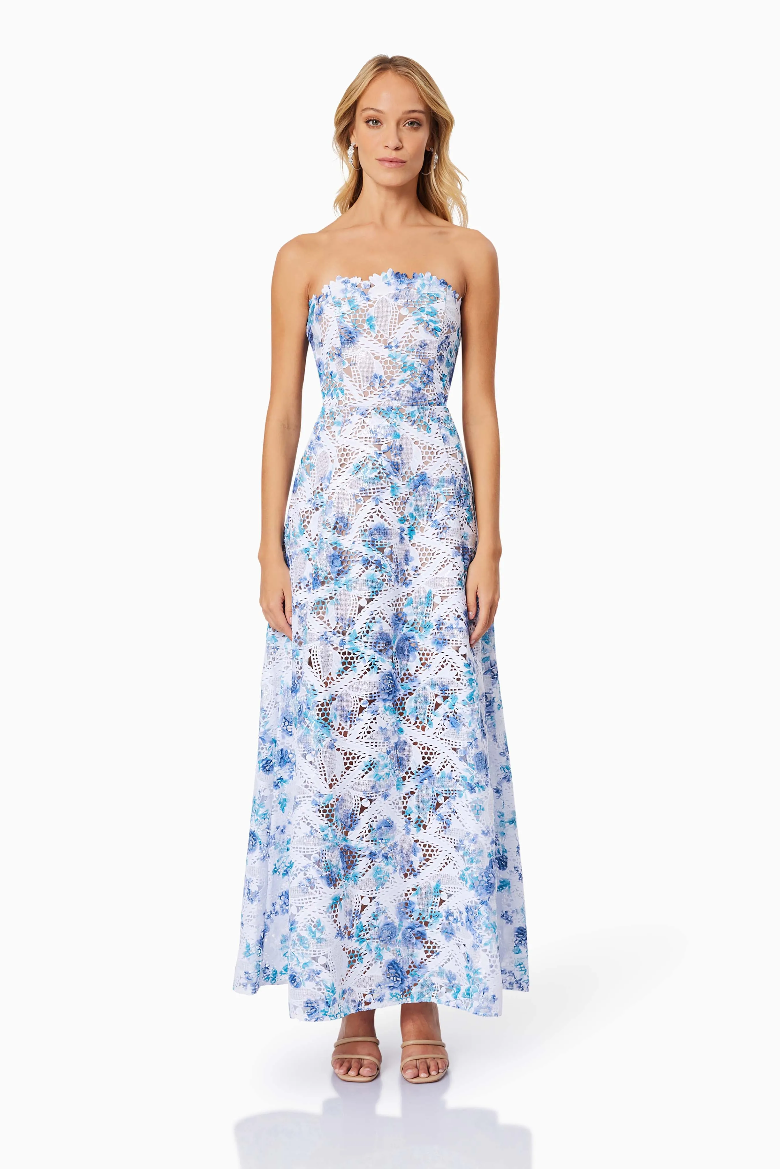 Savannah Fitted Strapless Maxi Dress In Blue sold by Elliatt