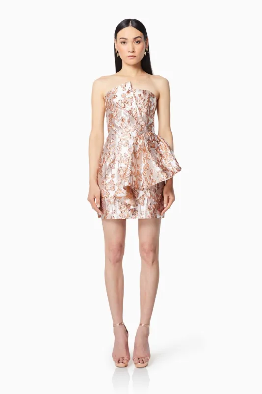 Allure Metallic Strapless Mini Dress In Pink sold by Elliatt