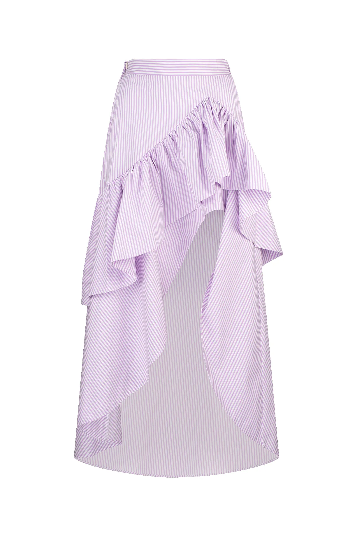 CURAAE Capri Midi Frill Asymmetrical High Waisted Skirt In Purple Stripe sold by Elliatt