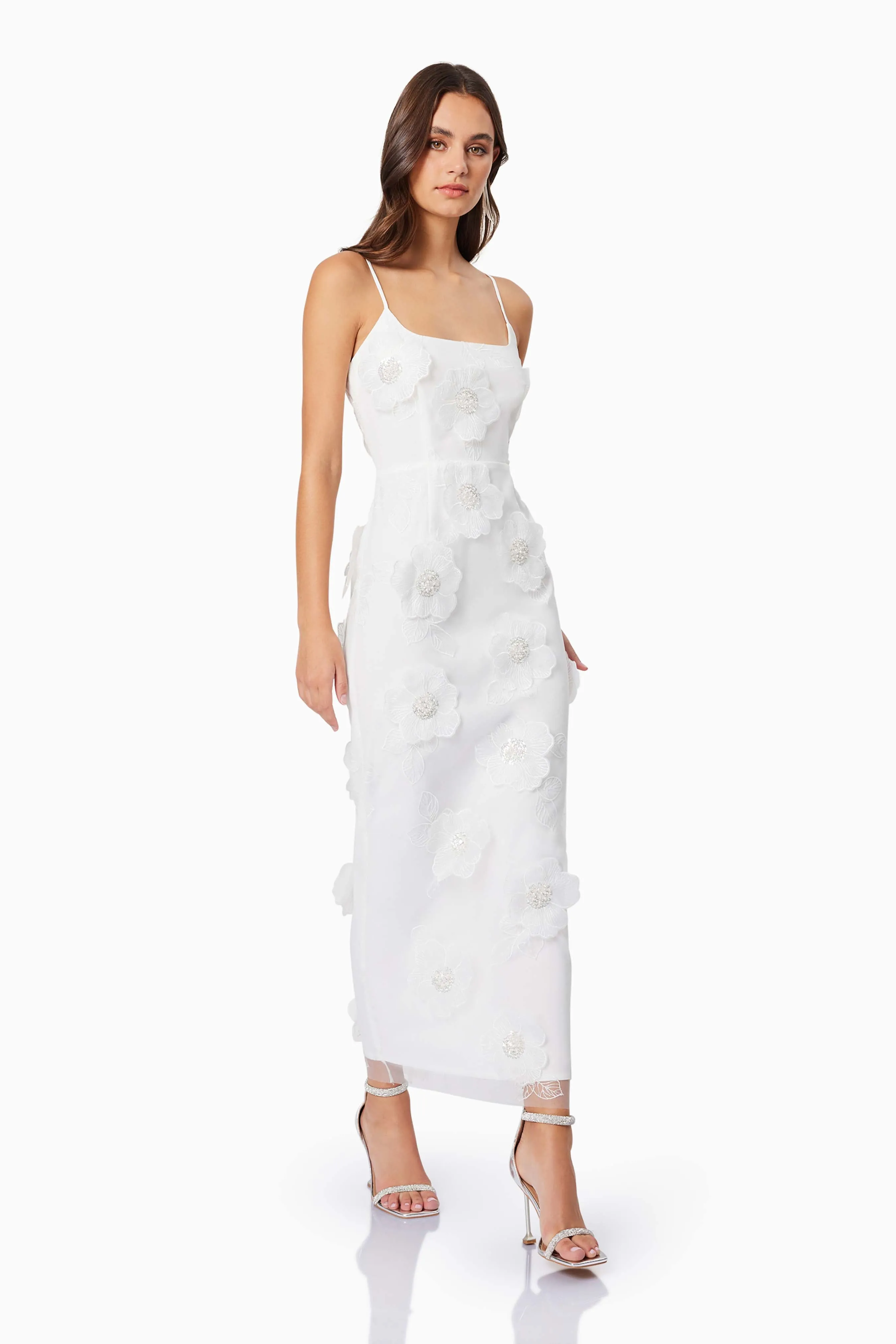 Dahlia 3D Floral Midi Dress In White sold by Elliatt product image thumbnail 4