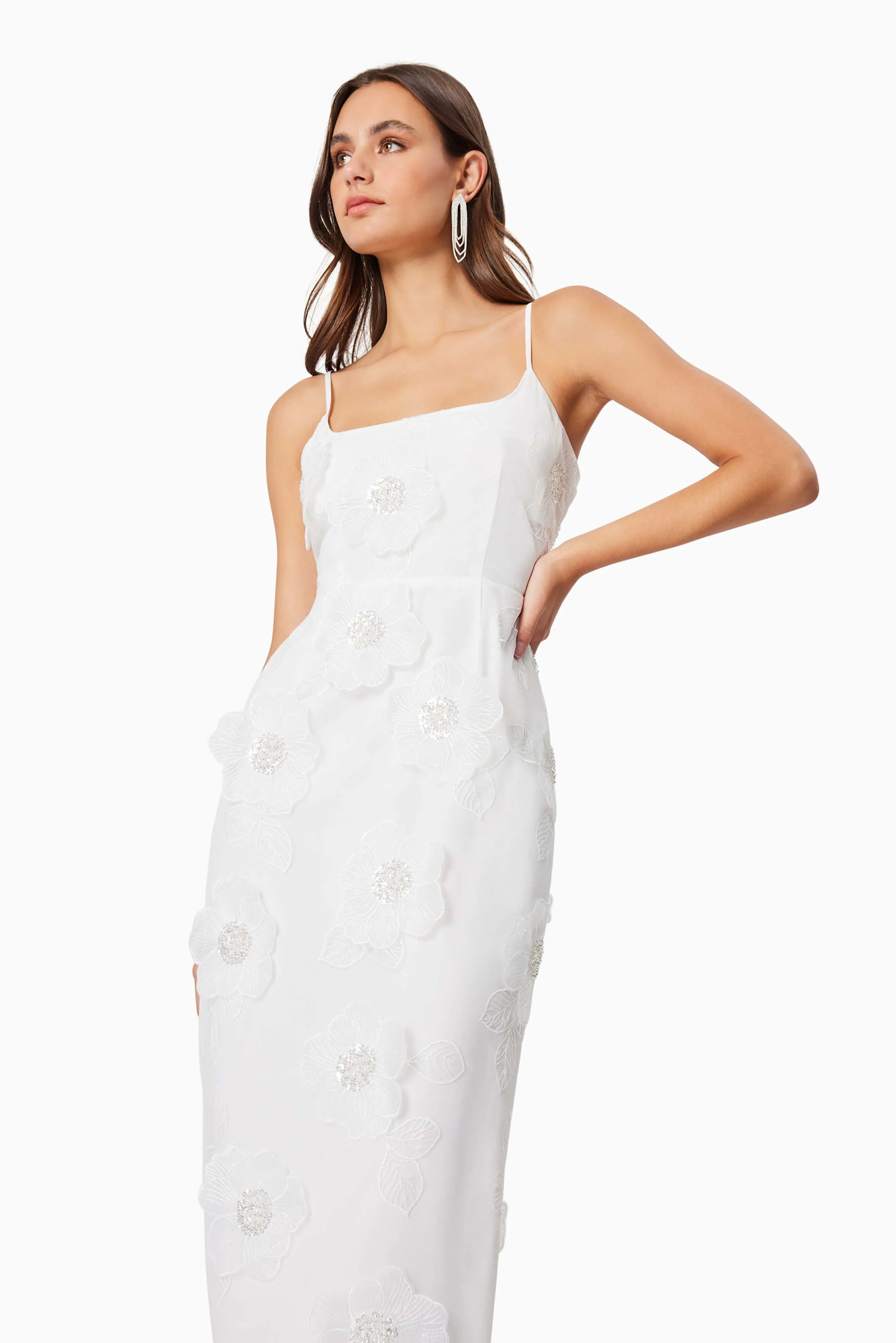 Dahlia 3D Floral Midi Dress In White sold by Elliatt product image thumbnail 2