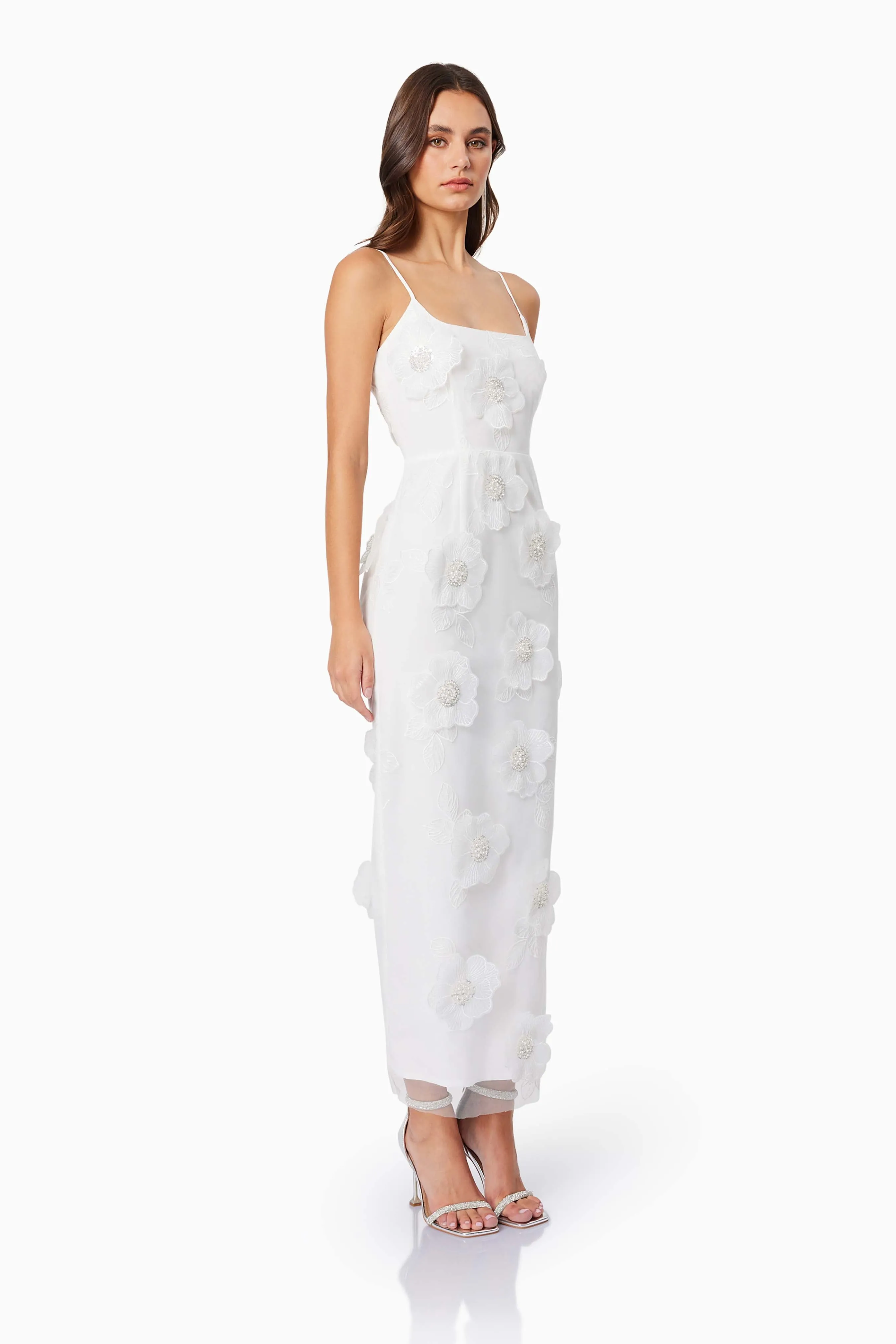 Dahlia 3D Floral Midi Dress In White sold by Elliatt product image thumbnail 3