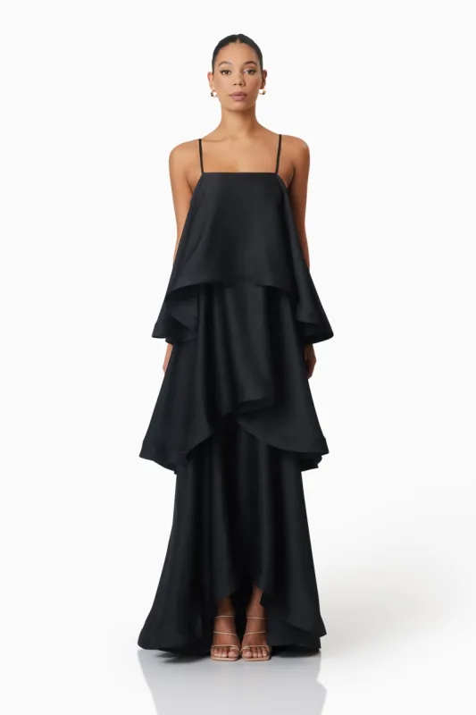 Tilly Tiered Maxi Dress in Black sold by Elliatt