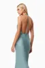 Aria Backless Satin Maxi Dress In Blue sold by Elliatt