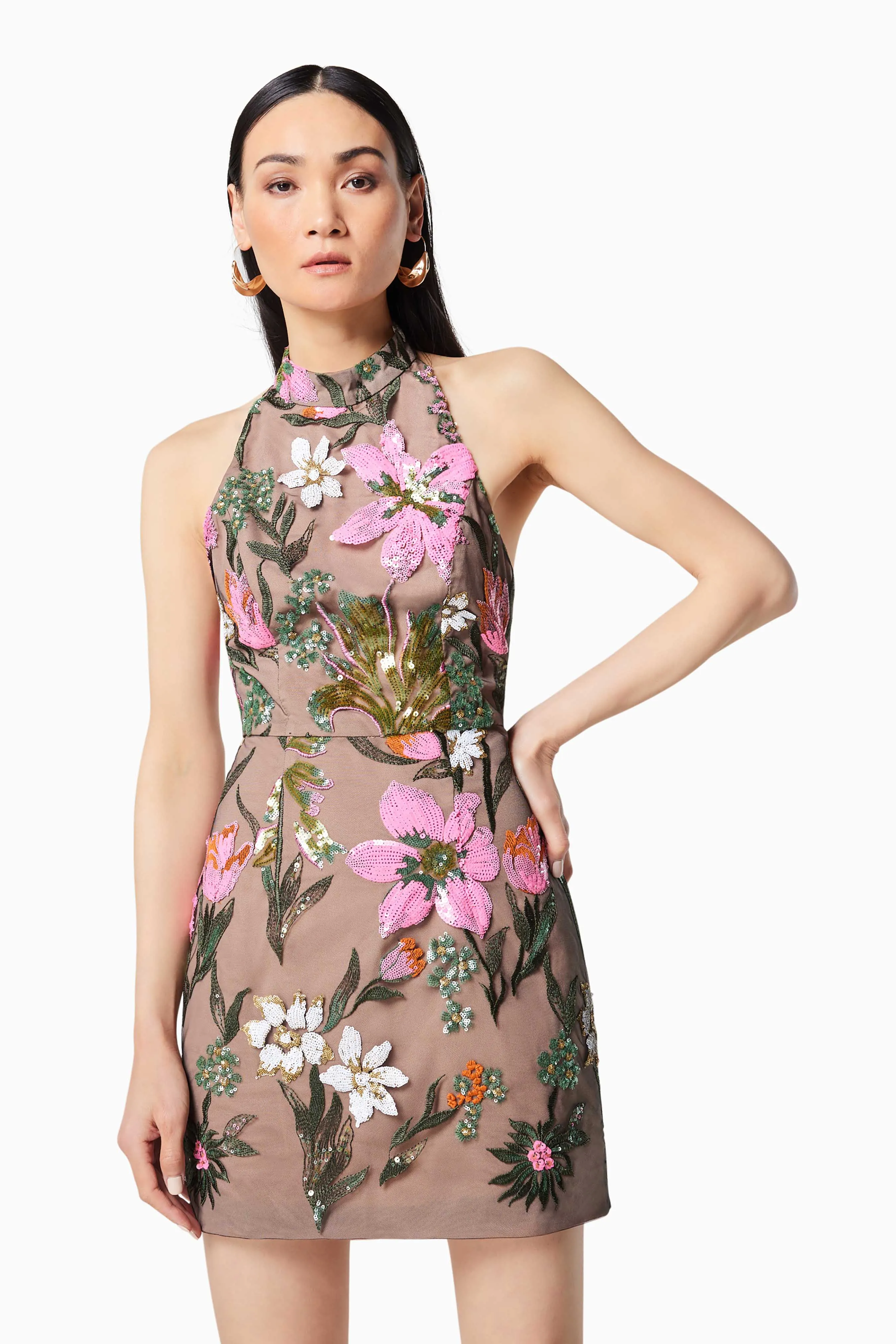 Luminary Floral Sequin Mini Dress In Brown sold by Elliatt product image thumbnail 2