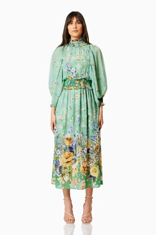 Holly Midi Floral Dress In Green sold by Elliatt