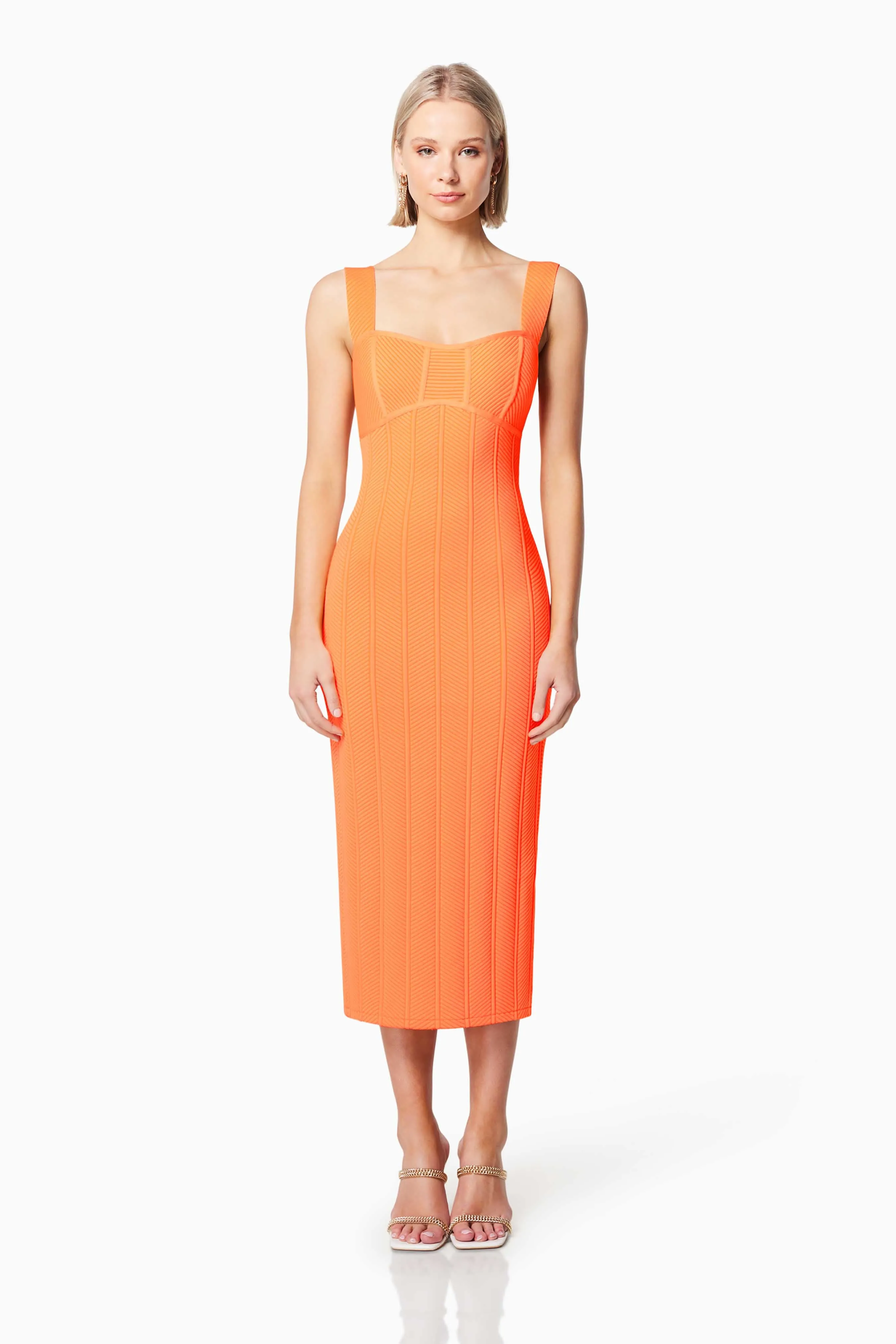 Sterling Textured Midi Dress In Orange sold by Elliatt