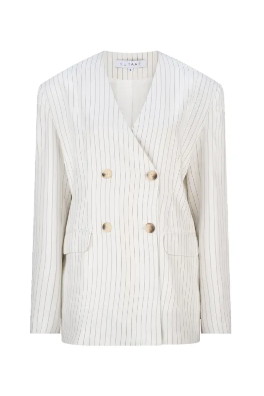 CURAAE Harper Oversized Double Breasted Pinstripe Blazer In White made by Elliatt