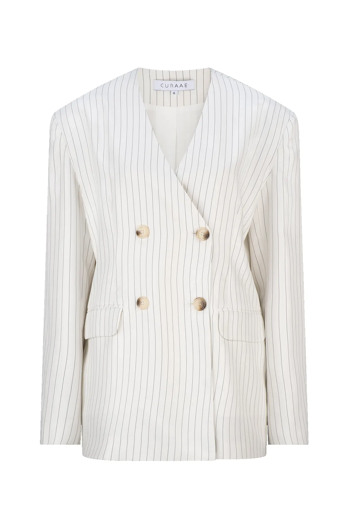 CURAAE Harper Oversized Double Breasted Pinstripe Blazer In White sold by Elliatt