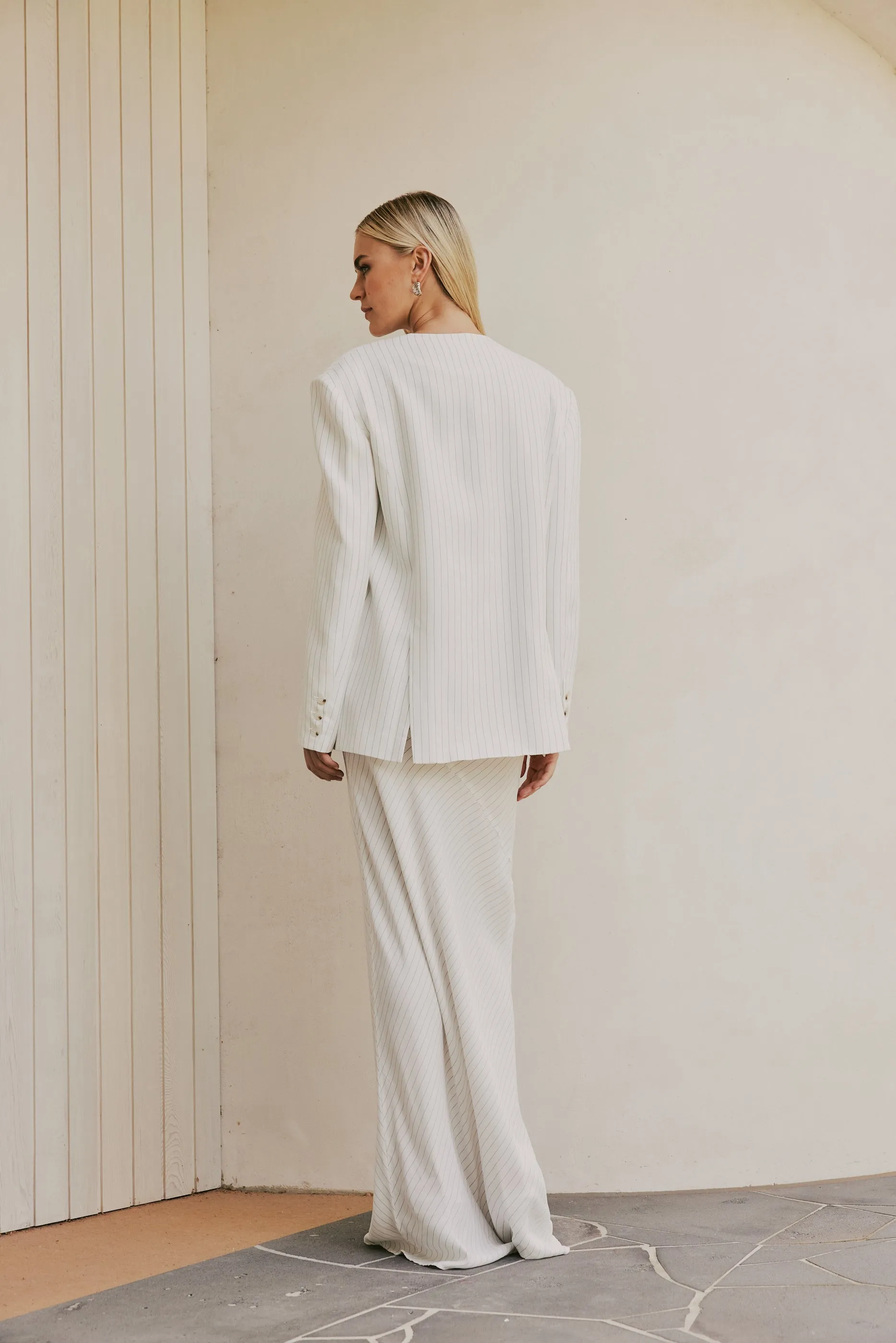 CURAAE Harper Oversized Double Breasted Pinstripe Blazer In White sold by Elliatt product image thumbnail 3