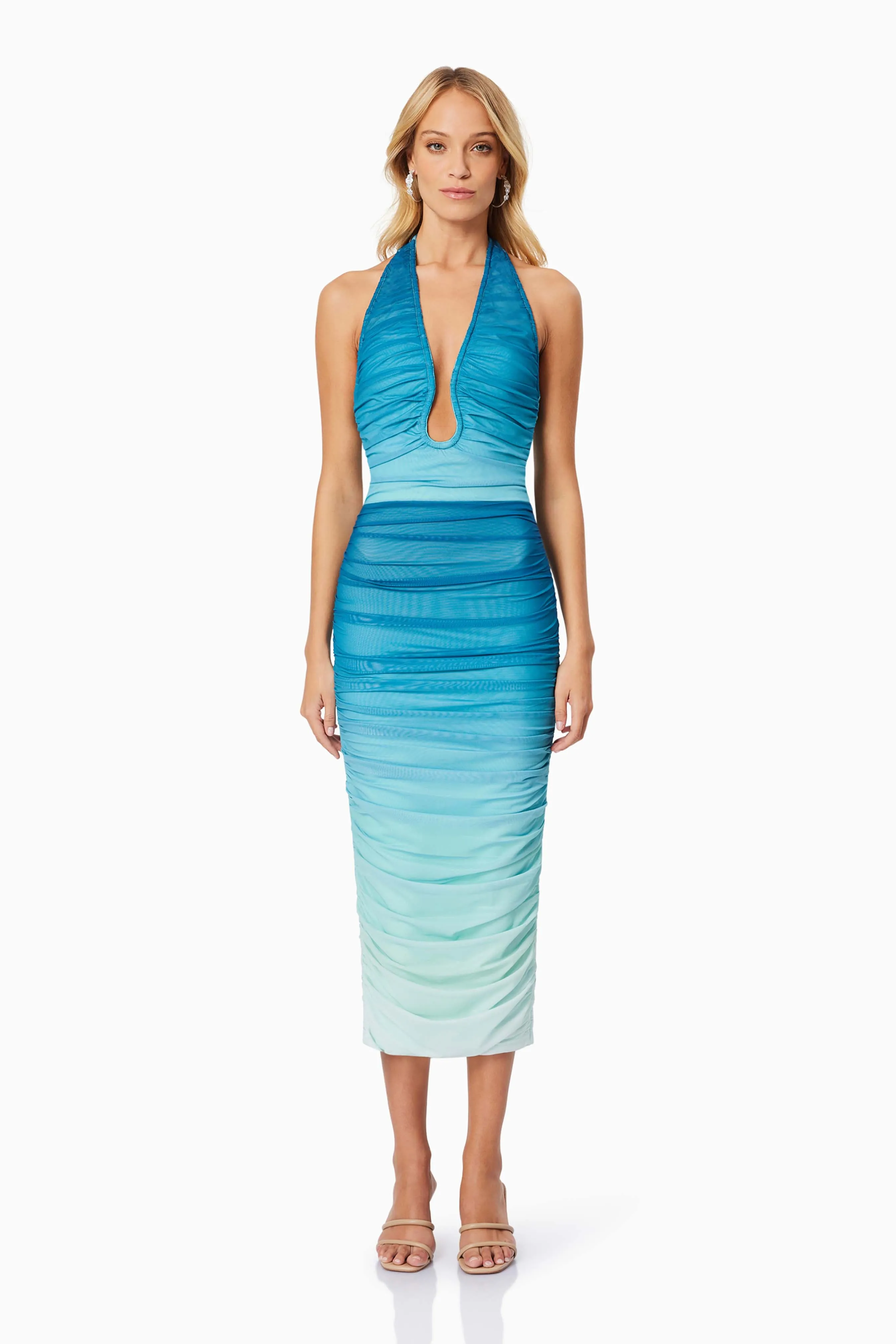 Brielle Halter Neck Midi Dress In Blue sold by Elliatt