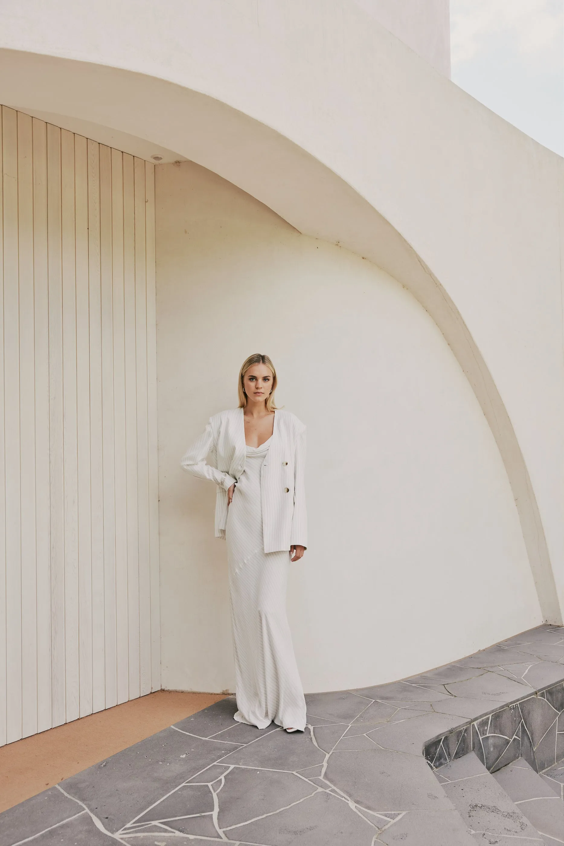CURAAE Harper Oversized Double Breasted Pinstripe Blazer In White sold by Elliatt product image thumbnail 4