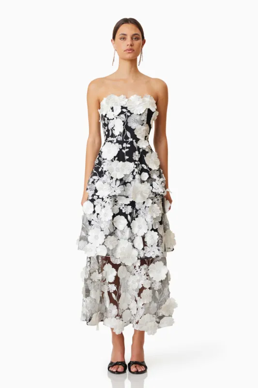 Selene Maxi Tiered 3D Dress In Black sold by Elliatt