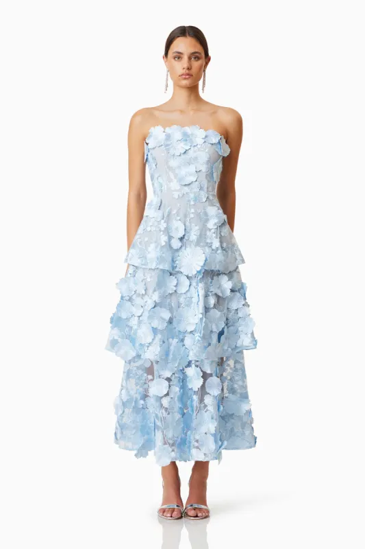 Selene Maxi Tiered 3D Dress In Blue sold by Elliatt