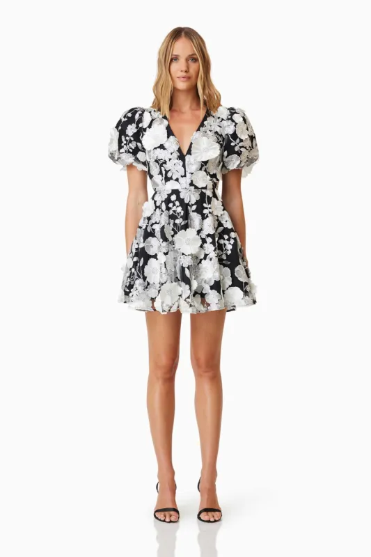 Selene Floral Mini Dress In Black sold by Elliatt