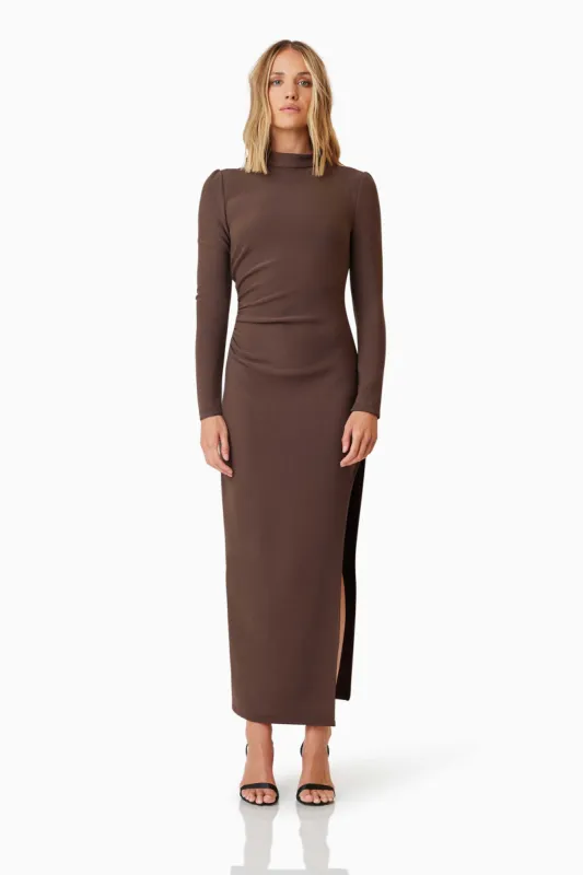 Nola Long Sleeve Maxi Dress In Brown sold by Elliatt