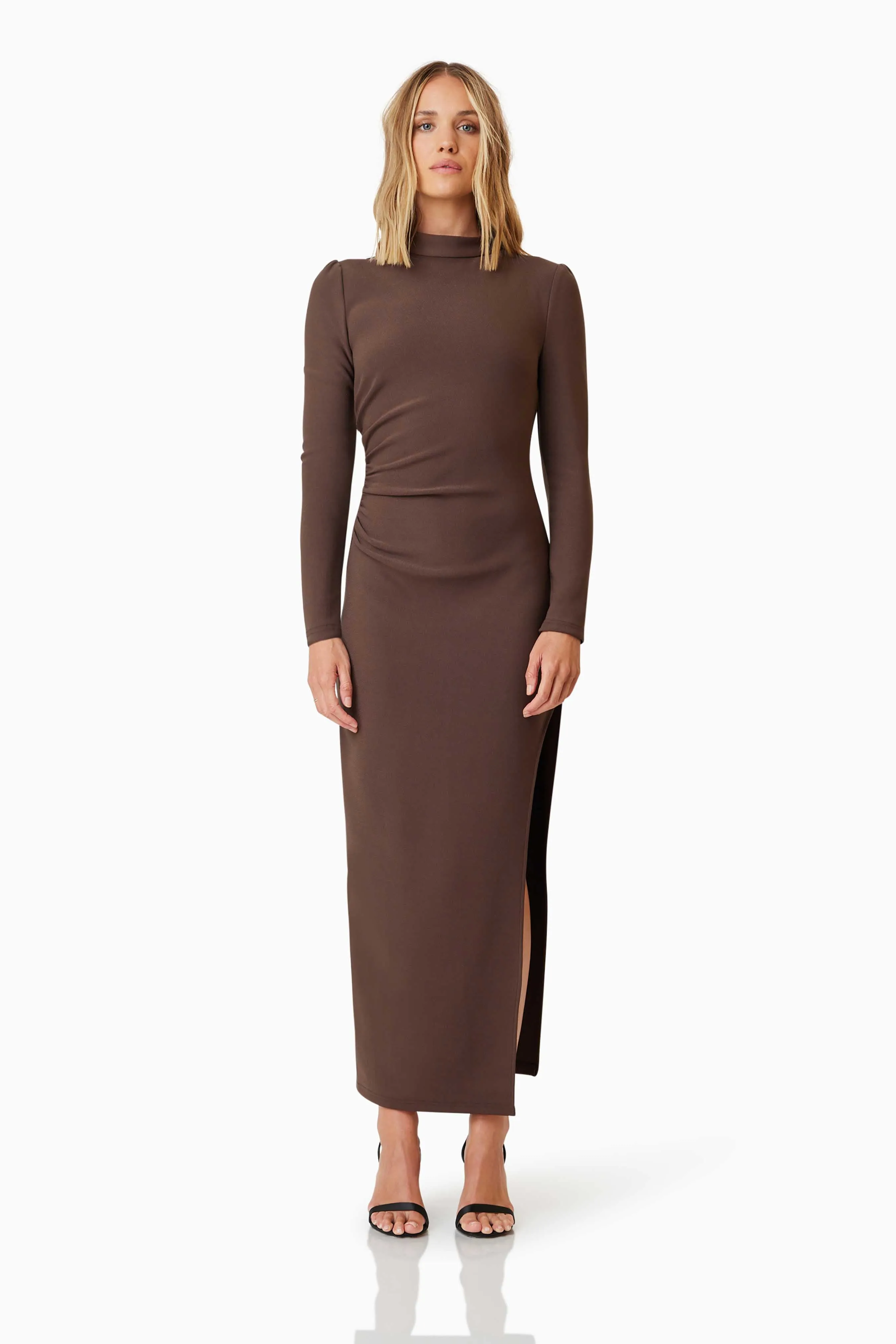 Nola Long Sleeve Maxi Dress In Brown sold by Elliatt