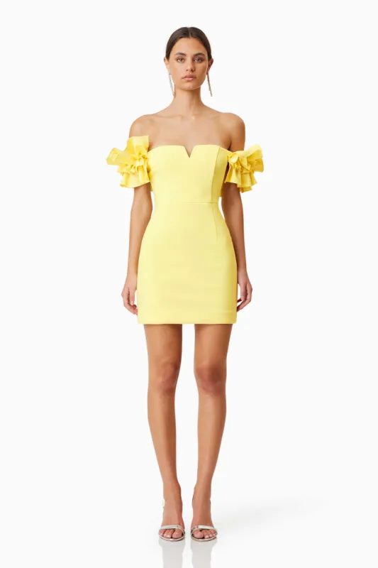 Nola Off The Shoulder Mini Dress In Yellow sold by Elliatt