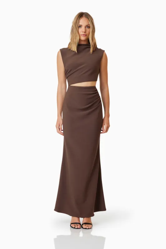 Nola Day To Night Maxi Gown In Brown sold by Elliatt