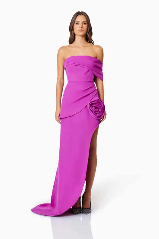 Bethany Off The Shoulder Maxi Gown In Purple sold by Elliatt