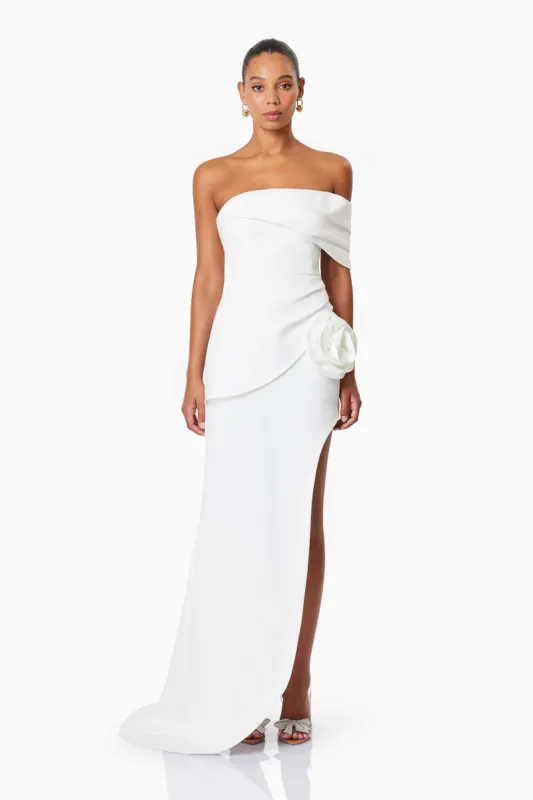Bethany Off The Shoulder Maxi Gown In White sold by Elliatt
